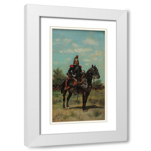 Mounted Dragoon Officer White Modern Wood Framed Art Print with Double Matting by Detaille, Edouard