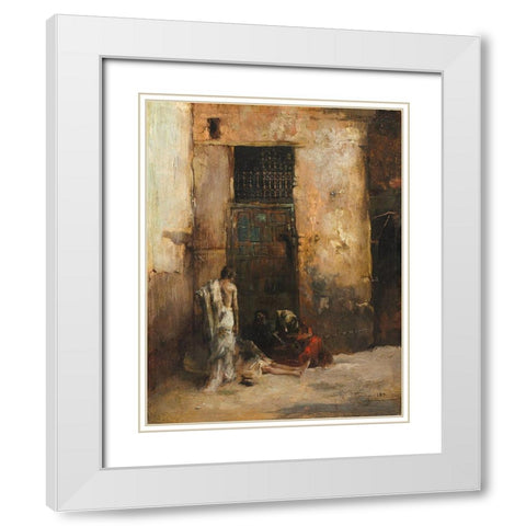 Beggars by a Door White Modern Wood Framed Art Print with Double Matting by y Carbo, Mariono Fortuny