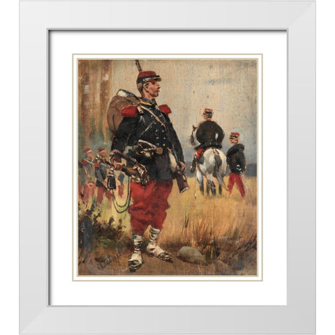 Soldiers White Modern Wood Framed Art Print with Double Matting by Detaille, Edouard