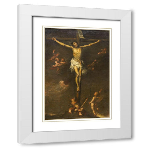 Crucifixion White Modern Wood Framed Art Print with Double Matting by Spain 19th Century
