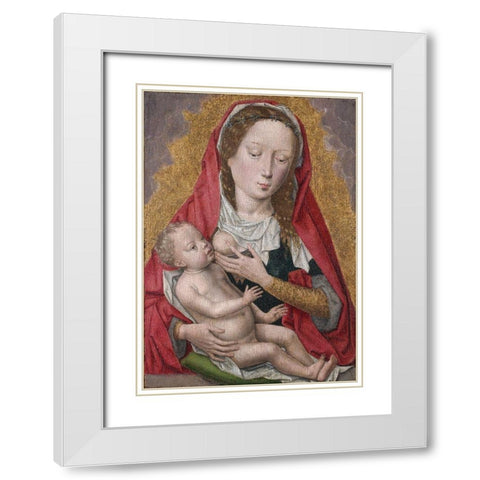 Virgin and Child White Modern Wood Framed Art Print with Double Matting by Memling, workshop ofÂ Hans
