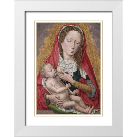 Virgin and Child White Modern Wood Framed Art Print with Double Matting by Memling, workshop ofÂ Hans