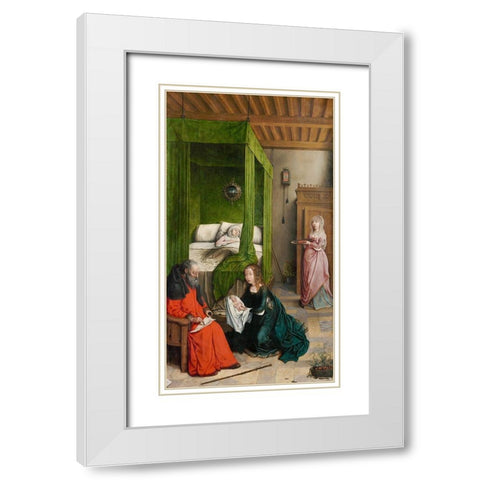 The Birth and Naming of John the Baptist White Modern Wood Framed Art Print with Double Matting by Flandes, Juan de