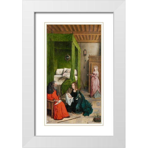 The Birth and Naming of John the Baptist White Modern Wood Framed Art Print with Double Matting by Flandes, Juan de