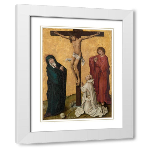 The Crucifixion with a Carthusian Monk White Modern Wood Framed Art Print with Double Matting by van der Weyden, Roger