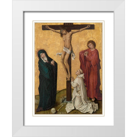 The Crucifixion with a Carthusian Monk White Modern Wood Framed Art Print with Double Matting by van der Weyden, Roger