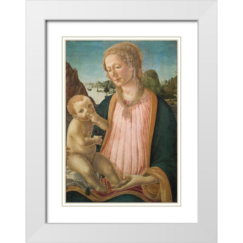 Madonna and Child White Modern Wood Framed Art Print with Double Matting by Botticini, Francesco