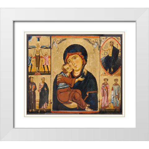 Virgin and Child with Saints White Modern Wood Framed Art Print with Double Matting by Berlinghiero
