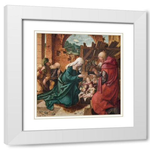 Adoration of the Shepherds White Modern Wood Framed Art Print with Double Matting by Schaufelein, Hans Leonhard