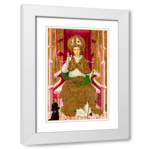A Bishop Saint with a Donor White Modern Wood Framed Art Print with Double Matting by Spain 15th Century