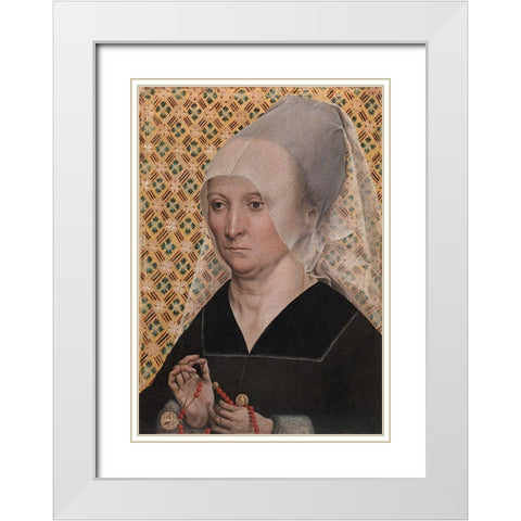 Portrait of a Woman White Modern Wood Framed Art Print with Double Matting by Master of the Holy Kinship