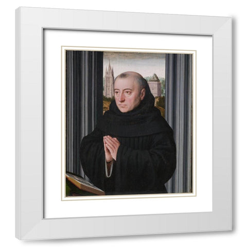 Portrait of a Monk White Modern Wood Framed Art Print with Double Matting by David, circle ofÂ Gerard