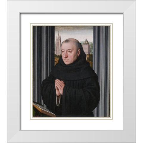 Portrait of a Monk White Modern Wood Framed Art Print with Double Matting by David, circle ofÂ Gerard