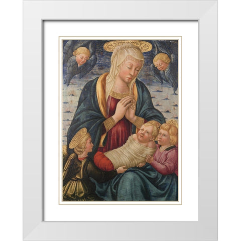 Virgin and Child with Angels White Modern Wood Framed Art Print with Double Matting by Bicci, Neri de