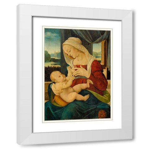 Virgin and Child White Modern Wood Framed Art Print with Double Matting by di Credi, Lorenzo Follwer Of