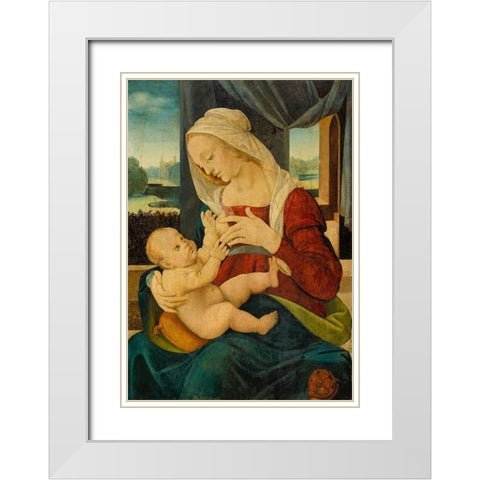 Virgin and Child White Modern Wood Framed Art Print with Double Matting by di Credi, Lorenzo Follwer Of