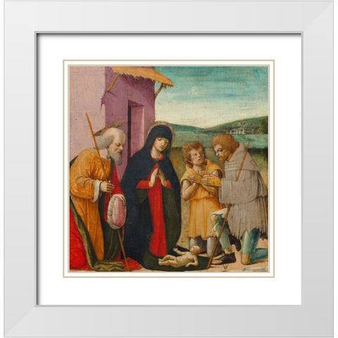 Adoration of the Shepherds White Modern Wood Framed Art Print with Double Matting by Italy 15th Century