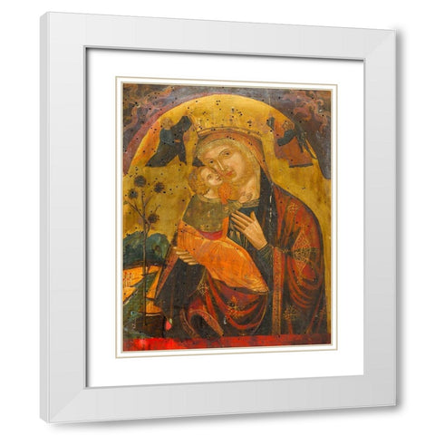 Virgin and Child White Modern Wood Framed Art Print with Double Matting by Byzantine 15th Century