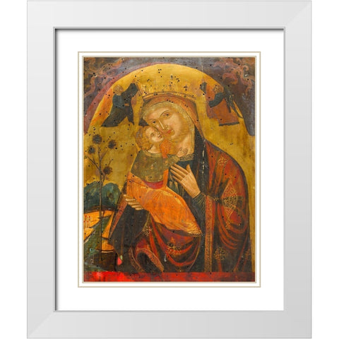 Virgin and Child White Modern Wood Framed Art Print with Double Matting by Byzantine 15th Century