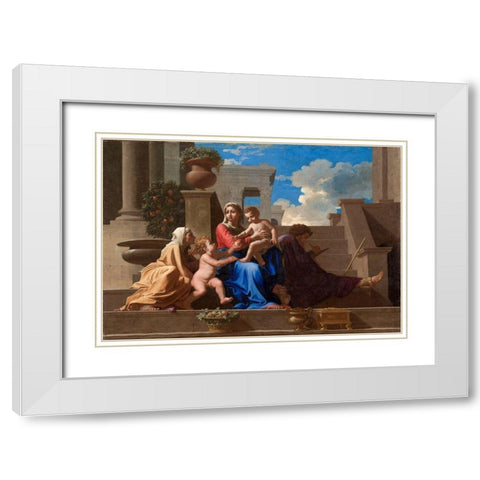The Holy Family on the Steps White Modern Wood Framed Art Print with Double Matting by Poussin, Nicolas