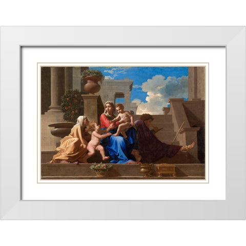 The Holy Family on the Steps White Modern Wood Framed Art Print with Double Matting by Poussin, Nicolas