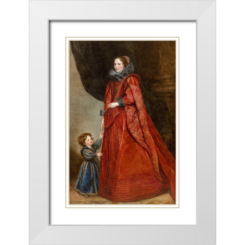 A Genoese Lady with Her Child White Modern Wood Framed Art Print with Double Matting by Dyck, Anthony van