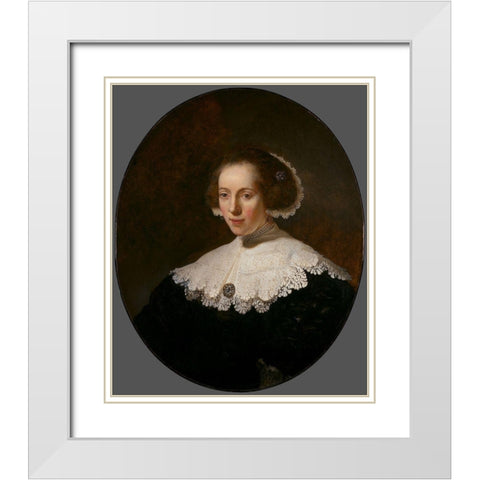 Portrait of a Woman White Modern Wood Framed Art Print with Double Matting by RijnÂ , Rembrandt van