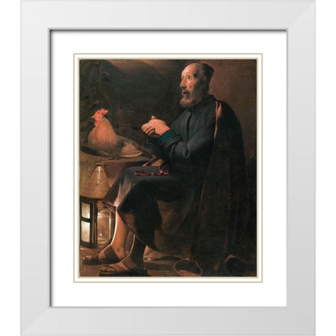 Saint Peter Repentant White Modern Wood Framed Art Print with Double Matting by de la Tour, Georges