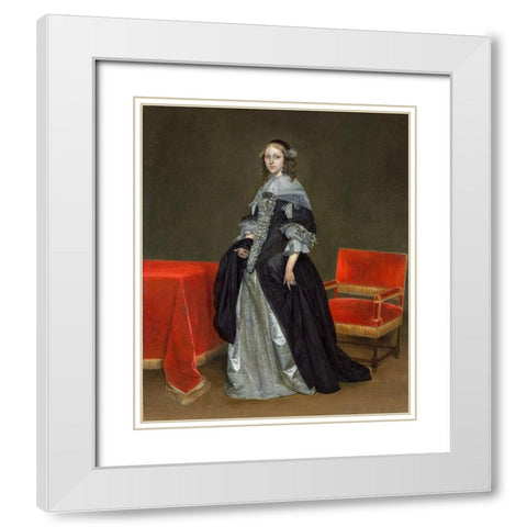 Portrait of a Woman White Modern Wood Framed Art Print with Double Matting by Borch, Gerard ter