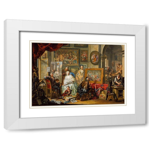 The Artists Studio White Modern Wood Framed Art Print with Double Matting by Platzer, Johann Georg
