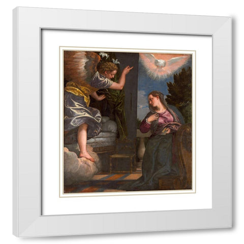 The Annunciation White Modern Wood Framed Art Print with Double Matting by VeroneseÂ , Paolo
