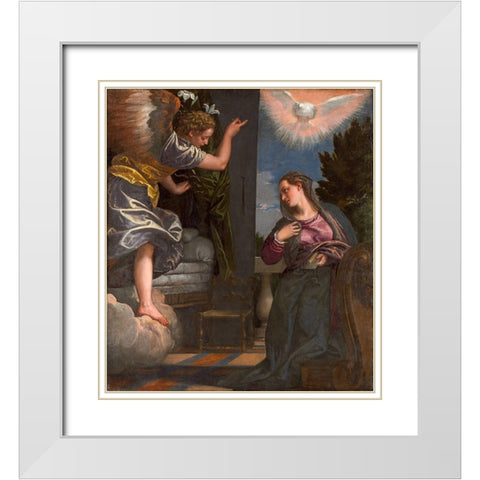 The Annunciation White Modern Wood Framed Art Print with Double Matting by VeroneseÂ , Paolo