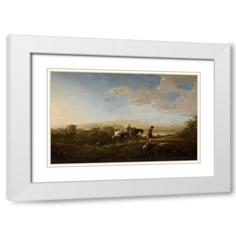 Travelers in Hilly Countryside White Modern Wood Framed Art Print with Double Matting by Cuyp, Aelbert