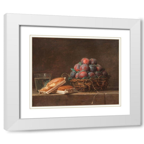 Basket of Plums White Modern Wood Framed Art Print with Double Matting by Vallayer-Coster, Anne