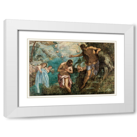 Baptism of Christ White Modern Wood Framed Art Print with Double Matting by Tintoretto, Jacopo