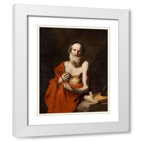 Saint Jerome White Modern Wood Framed Art Print with Double Matting by Ribera, Jusepe de