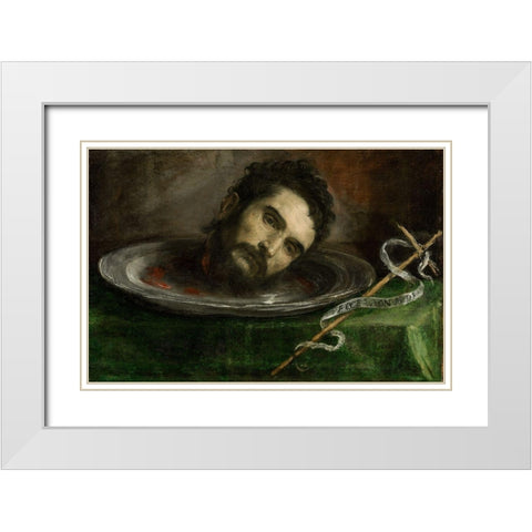 Head of Saint John the Baptist White Modern Wood Framed Art Print with Double Matting by Spain 16th Century