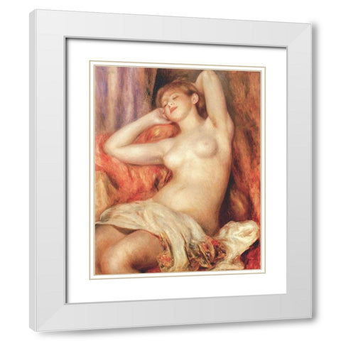 Sleeping Nude White Modern Wood Framed Art Print with Double Matting by Renoir, Pierre-Auguste