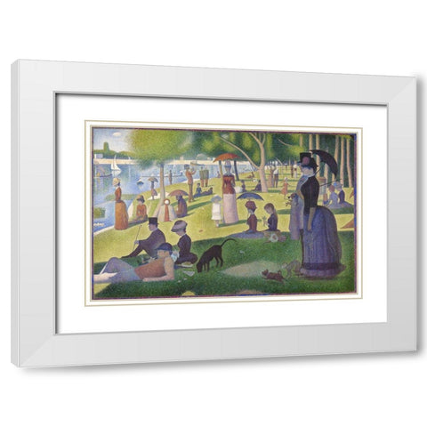 A Sunday on La Grande Jatte 1884 White Modern Wood Framed Art Print with Double Matting by Seurat, Georges