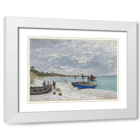 The Beach at Sainte-Adresse 1867 White Modern Wood Framed Art Print with Double Matting by Monet, Claude