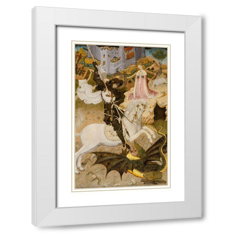 Saint George and the Dragon 1434 White Modern Wood Framed Art Print with Double Matting by Martorell, Bernat