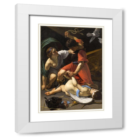 Cupid Chastised 1613 White Modern Wood Framed Art Print with Double Matting by Manfredi, Bartolomeo