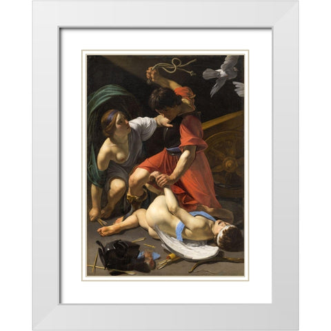 Cupid Chastised 1613 White Modern Wood Framed Art Print with Double Matting by Manfredi, Bartolomeo