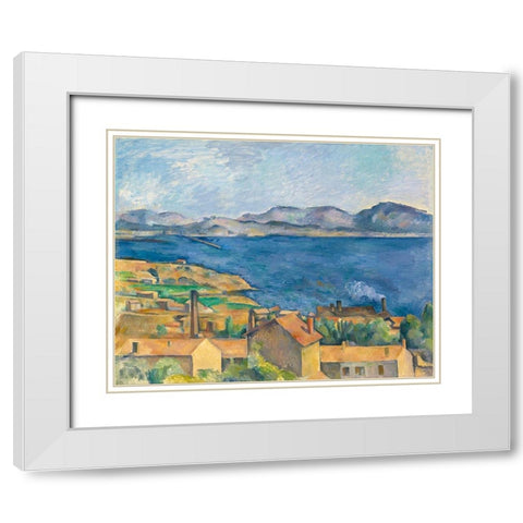 The Bay of Marseille, Seen from Lâ€™Estaque 1885 White Modern Wood Framed Art Print with Double Matting by Cezanne, Paul