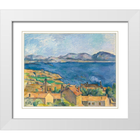 The Bay of Marseille, Seen from Lâ€™Estaque 1885 White Modern Wood Framed Art Print with Double Matting by Cezanne, Paul