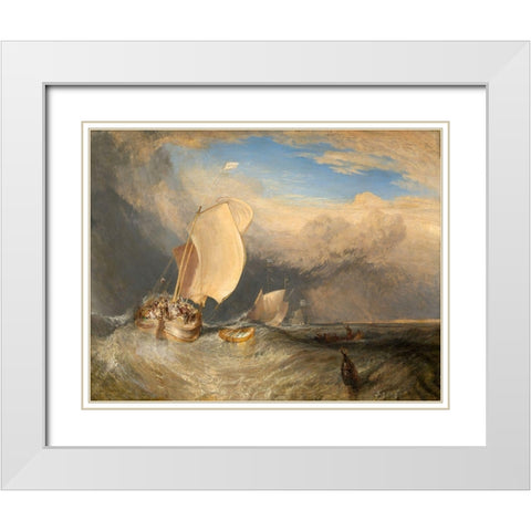 Fishing Boats with Hucksters Bargaining for Fish 1837 White Modern Wood Framed Art Print with Double Matting by Turner, Joseph Mallord William