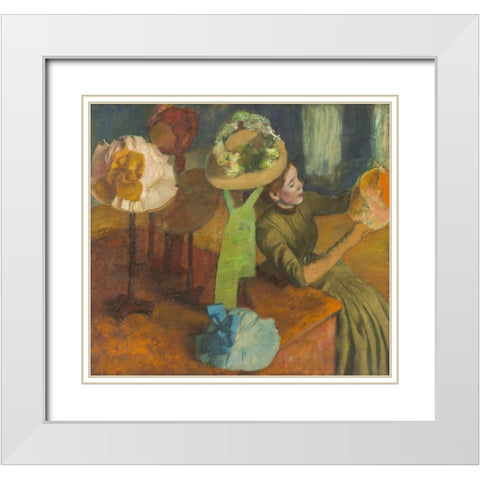 The Millinery Shop White Modern Wood Framed Art Print with Double Matting by Degas, Edgar