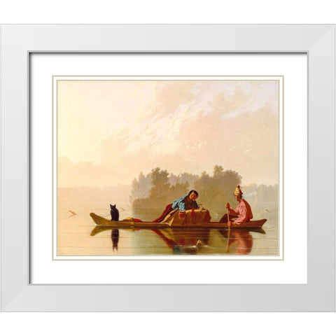 Fur Traders Descending the Missouri 1845 White Modern Wood Framed Art Print with Double Matting by Bingham, George Caleb