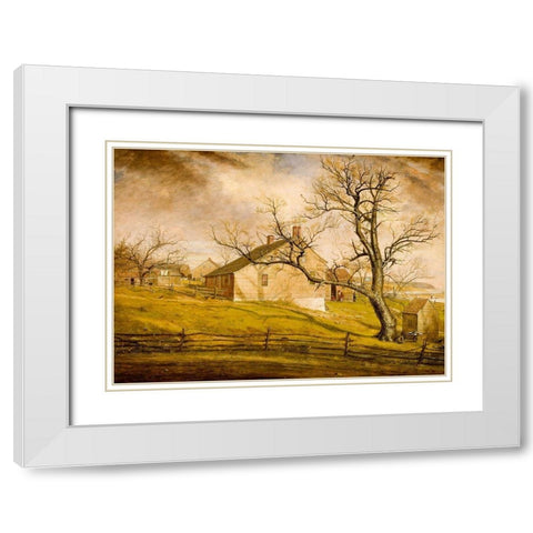 Long Island Farmhouses 1862 White Modern Wood Framed Art Print with Double Matting by Mount, William Sidney