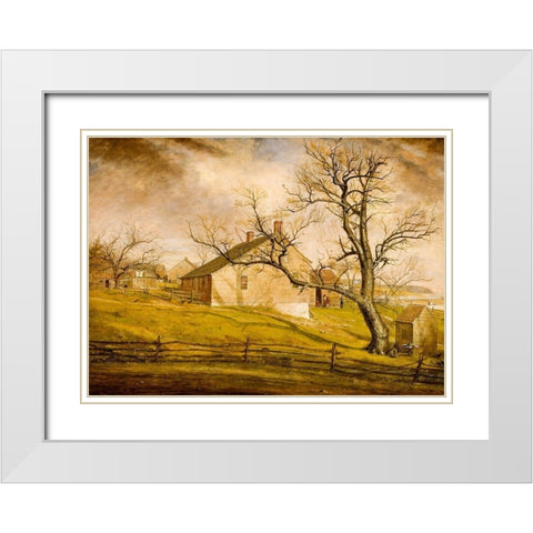 Long Island Farmhouses 1862 White Modern Wood Framed Art Print with Double Matting by Mount, William Sidney